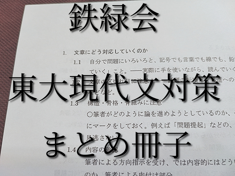鉄緑会 東大現代文対策まとめ冊子 恩田・矢野先生 河合塾 駿台 鉄緑会