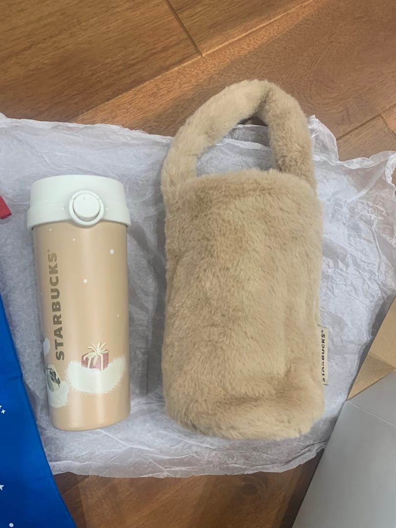 3点セット　スタバ　ステンレス　タンブラー　ファー　バッグ　ポーチ　巾着 3点セット スタバ ステンレス タンブラー ファー バッグ ポーチ 巾着