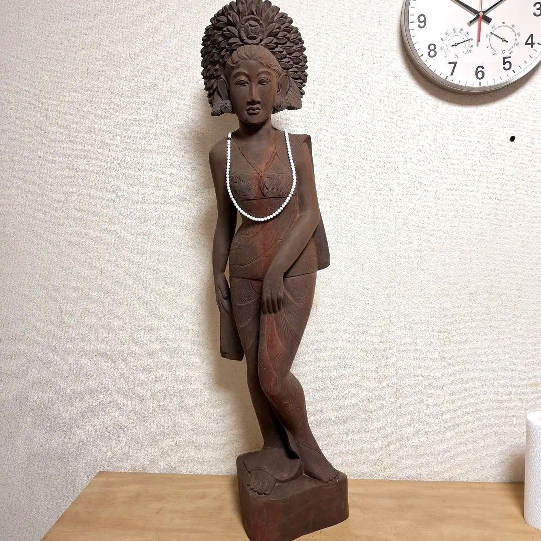 バリ島　木彫り　女性像　彫刻　黒檀　アンティーク　置物 木彫り 女性像 94cm 黒檀 置物 バリ島 美人像 アンティーク 彫刻 工芸